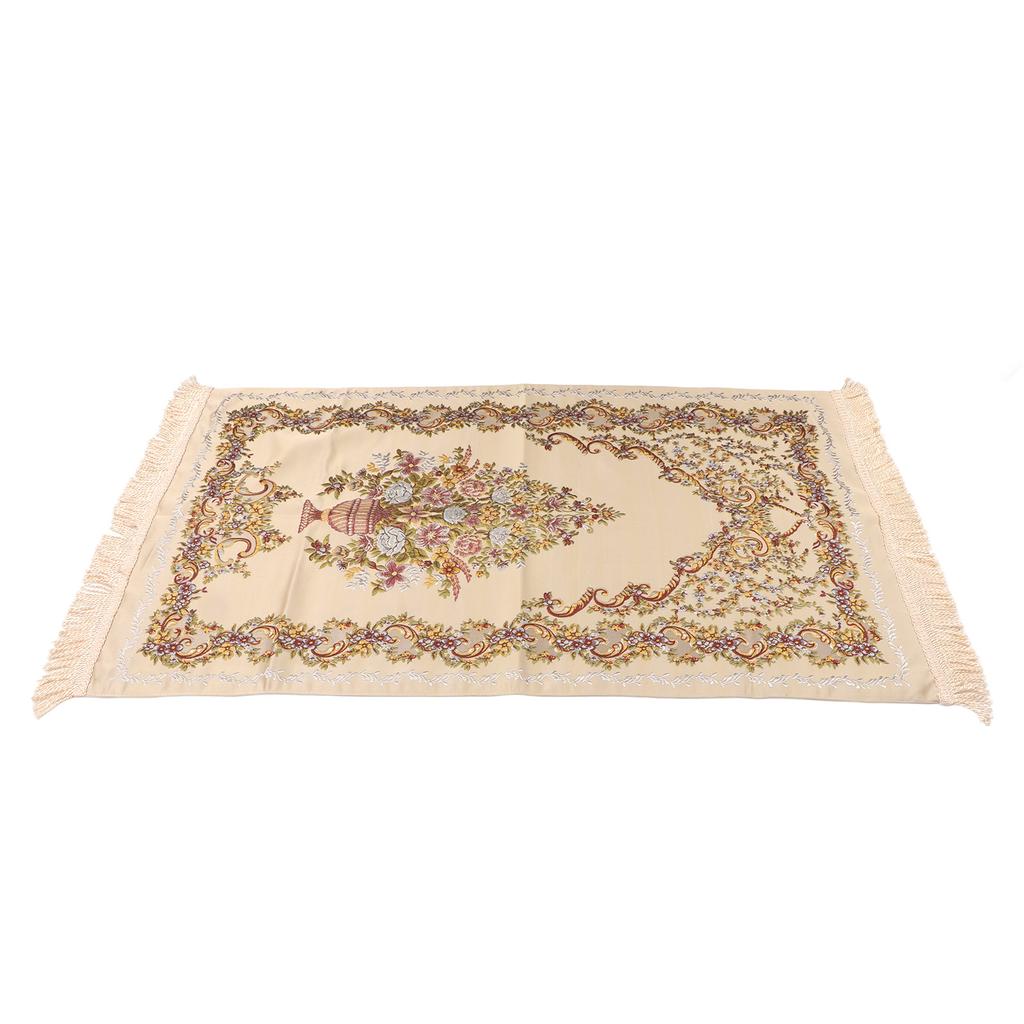 Prayer Rug Multipurpose Elegant Embroidery Decorative Tassel Double Layer Muslim Prayer Mat for Hall Home Camping Beige