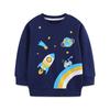 Autumn European & American Style Boys' Rocket Print Hoodie - Knit Cotton Children's Sportswear