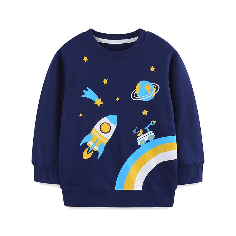 Autumn European & American Style Boys Rocket Print Hoodie - Knit Cotton Children s Sportswear 4Y