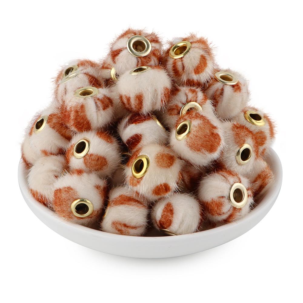 20Pcs/lot 20MM Pompom Beads Plush Fur Covered Ball Bead Charms Straight Hole Big Hole Spacer Beads For Handmade Jewelry Access