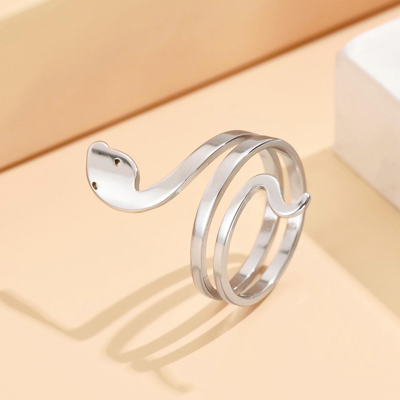 Trendy Snake-Shaped Stainless Steel Double Ring - Hip Hop Punk Style