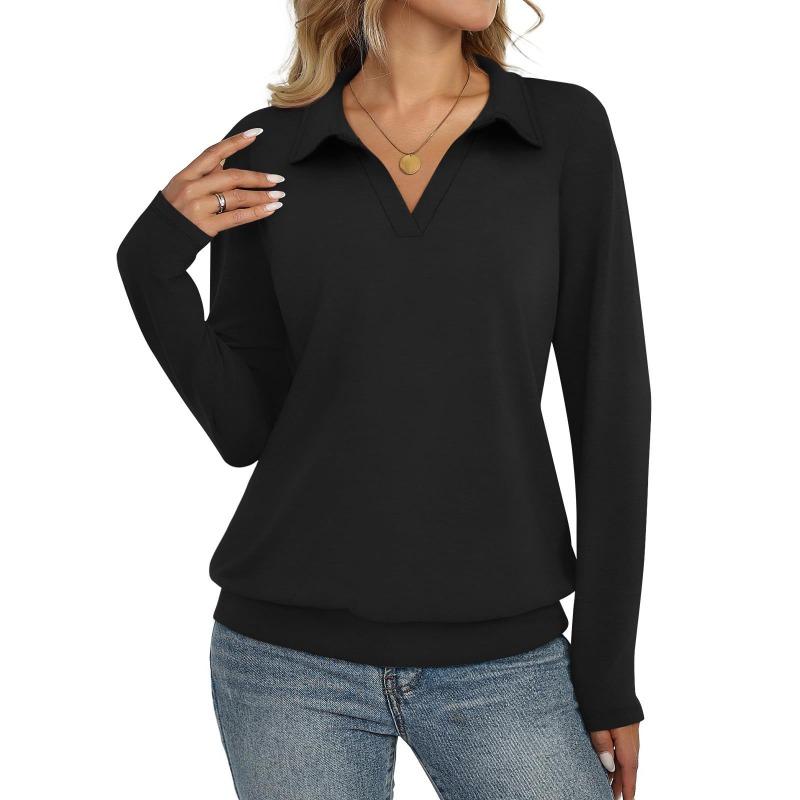 

Autumn and winter new knitted v-neck solid color long-sleeved fashion casual simple loose top women чёрный