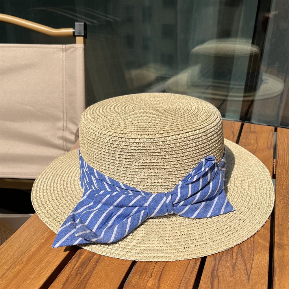 Straw hat woman summer British retro flat top small fresh top hat sunshade sunscreen beach hat travel tide summer