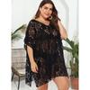 Plus Size Women's Sexy Lace Hollow Out See Through V-Neck Split Beach Dress Cover-ups