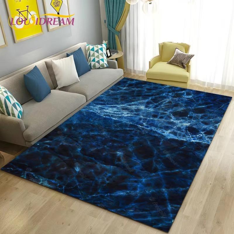 Colour Blue Gold White Marble Area Rug Large Carpet Rug for Living Room Bedroom Sofa Doormat Decoration Kids Non-slip Floor Mat