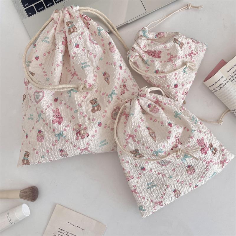 48151 [Copyright] Cartoon Drawstring Bundle Mouth Bag Student Storage Bag Lipstick Cosmetic Bag Portable Three-piece Set