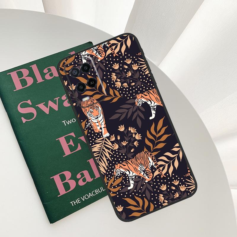Tigers Leopards Tropical Leaves Case For Oppo A15 A16 A17 A52 A72 A76 A96 A54 A74 A94 A54S A57S A58 A78 A98 A57 A77 Cover