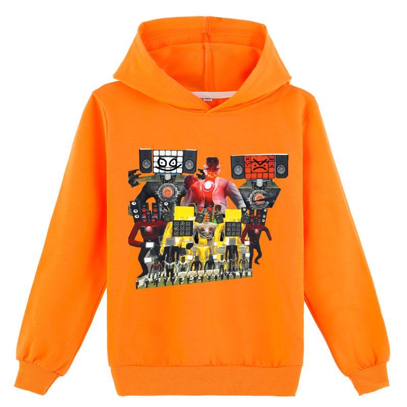 Детская толстовка с капюшоном 3D Skibidi Toilet свитер Детский свитер 160cm оранжевый