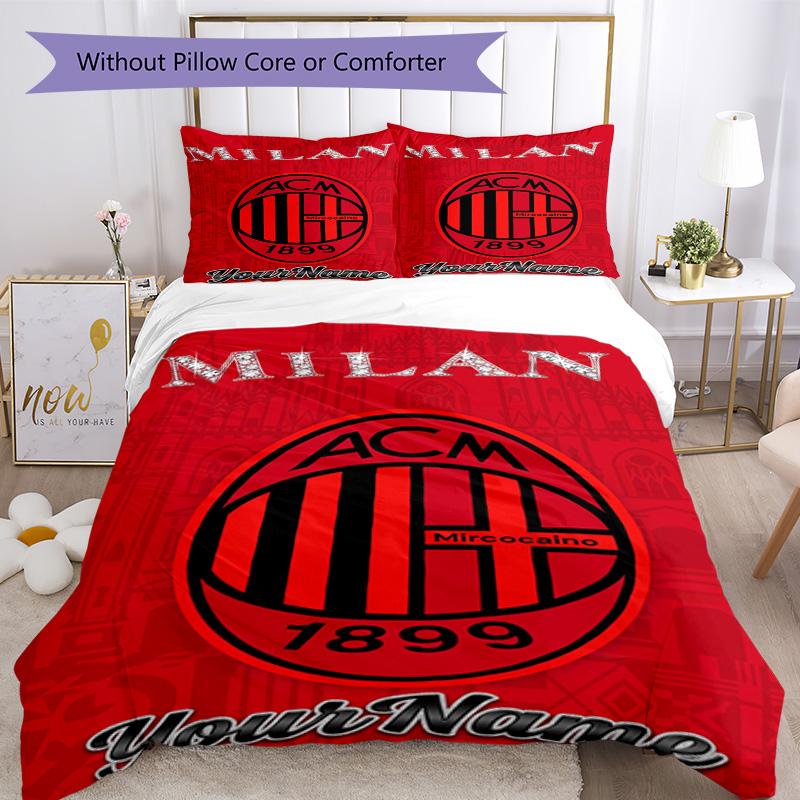 Ac Milan Personalizza il tuo nome Set Biancheria da Letto Copripiumino Traspirante con Federe Decorazione per la Casa Regalo di Compleanno