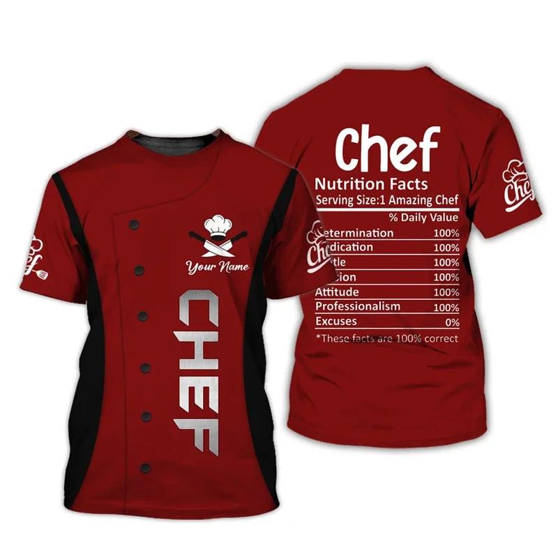 Round Neck Fun Chef 3D Printed T-shirts Fashionable Short Sleeved Men's T-shirts - Soft Medium Stretch Polyester Fabric Summer Relaxed Fit Clothing
