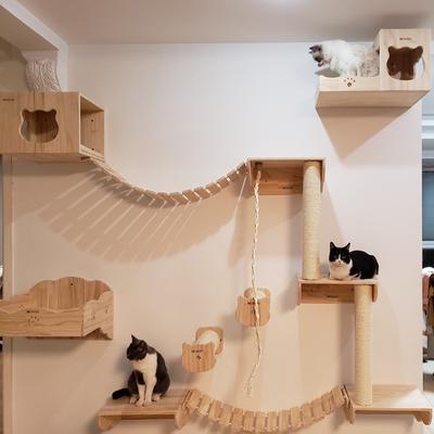 Woodiness Cat Tree House Scratching Climbing Platform Wall Mounted Cat Climbing Ladder Wood Stairs Kitty Gift Pet Supplies