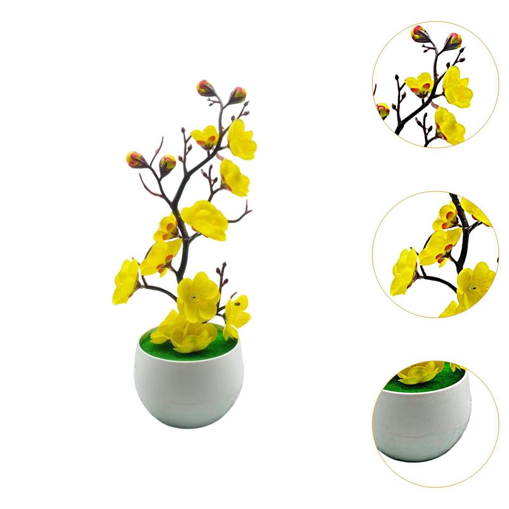 Faux Plum Blossom Bonsai Reusable Decorative Desktop Faux Potted Plant Artificial Potted Flowers for Home Living Room Bookshelf