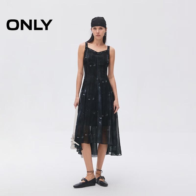 

ONLY Women s 2025 Summer Wide-Strap Irregular Ruffle Midi Dress S