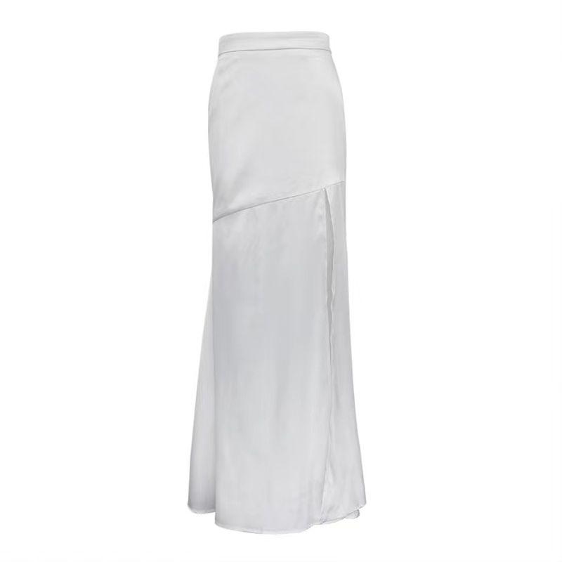 

Fashion Style Fashionable with Side-Slit Skirt High Waist Drooping Fishtail Skirt High Waisted Split Skirt White L