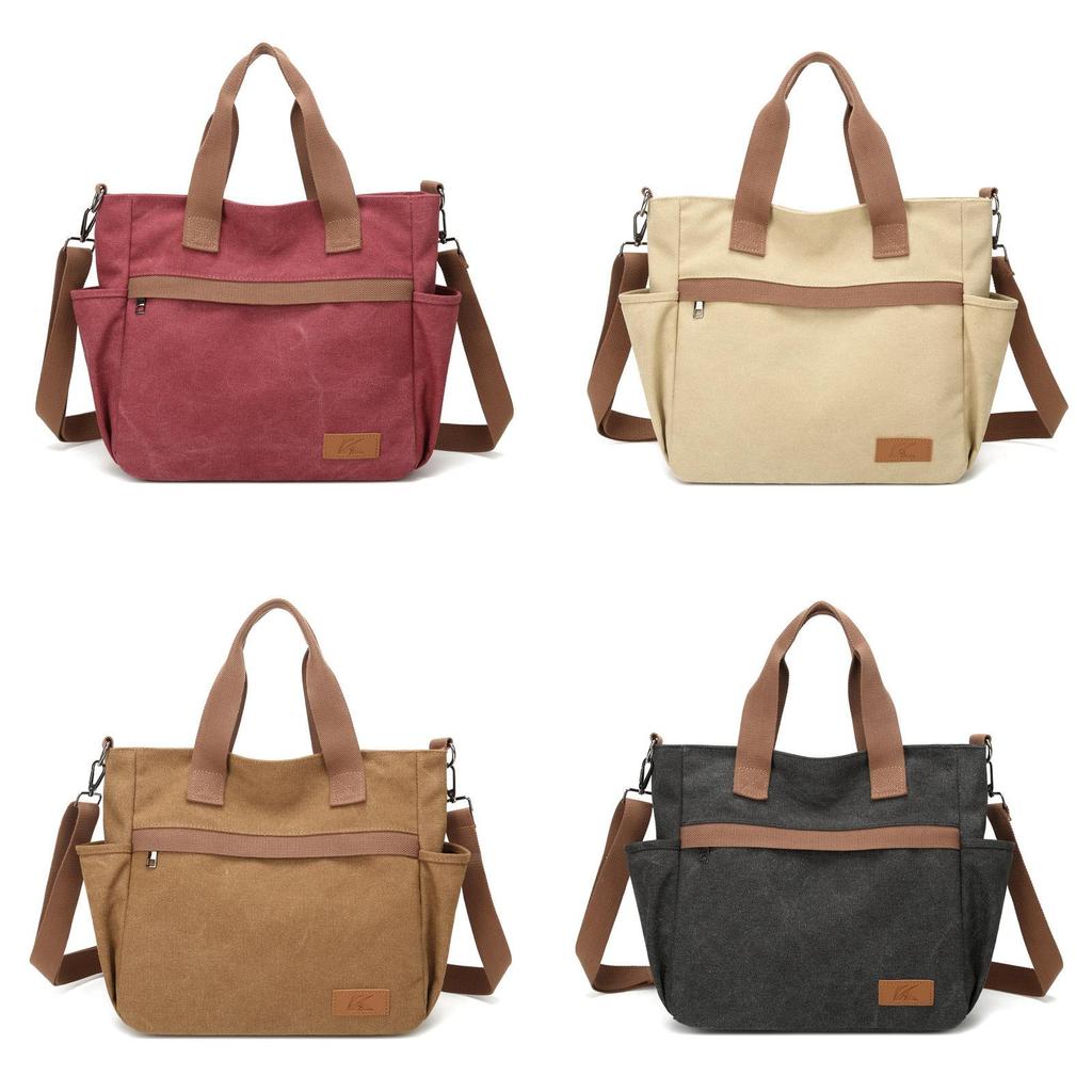 Canvas Tote Bag With Multiple Pockets For Daily Casual Use Womens Large Capacity