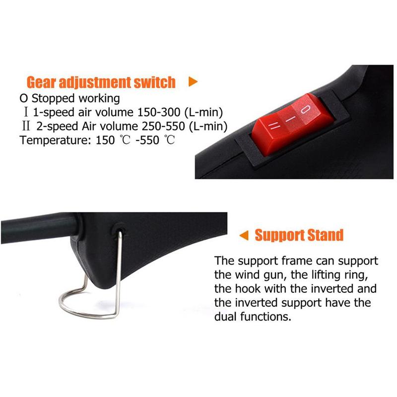 Air Gun 220V 2000W Advanced Temperatures Adjustable Electric Heat Gun Shrink Wrapping Industrial Building Hair Dryer