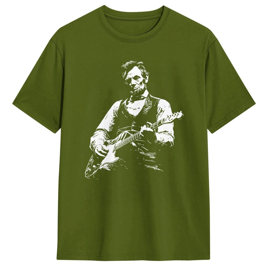 President Abraham Lincoln Playing Guitar Abe Lincoln Cotton T Shirt For Unisex Summer Awesome T Shirts Hippie Tee Shirt Tops