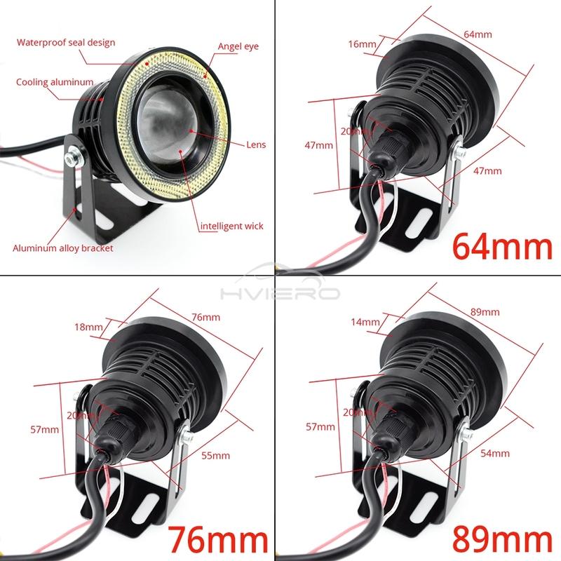 2Pcs Auto 30W Driving DRL Fog Lights COB Angel Eye 64/76/89mm Car Ambient Lamps Waterproof Daytime Running Bulb Headlight DC 12V