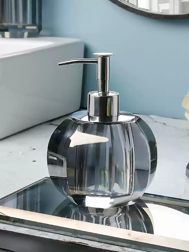 European Grey Crystal Glass Lotion Bottle Mouthwash Cup Toothbrush Shelf Bathroom Accessories Luxury Crystal Toothbrush Shelf