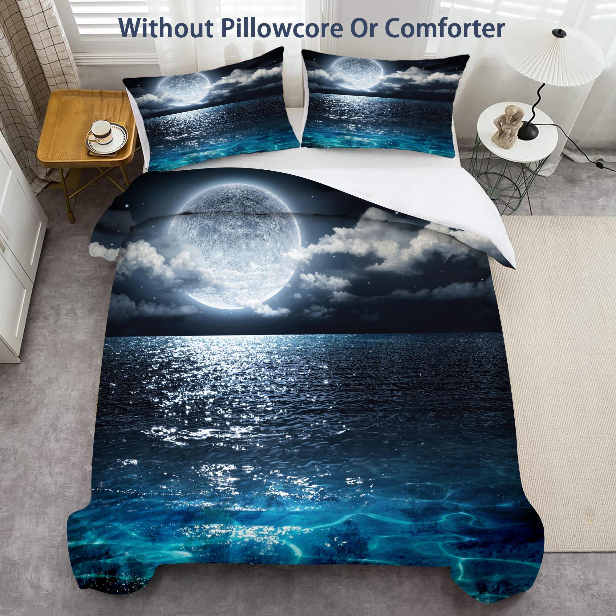 

Seaside Moonlight Night Scene 3D Printed Duvet Cover Summer Modern Simplicity Style Quilt Cover Soft Comfortable Bedding Cover 135x200cm 2pcs