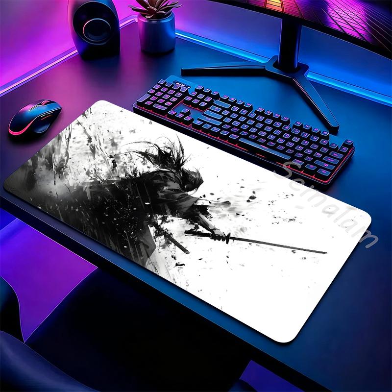 Large Gaming Samurai Design Mouse Pad Desk Mat Non Slip Rubber Base For Gamer PC Laptop Keyboard Office Computer Desk Protector