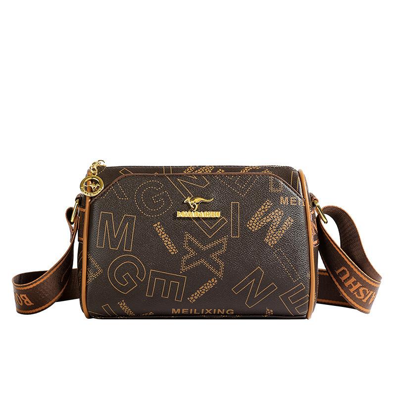 

Fashion Casual Letter Printed Women s Cylinder Bag Large Capacity New Wide Shoulder Strap One Shoulder Crossbody Bag темно-коричневого