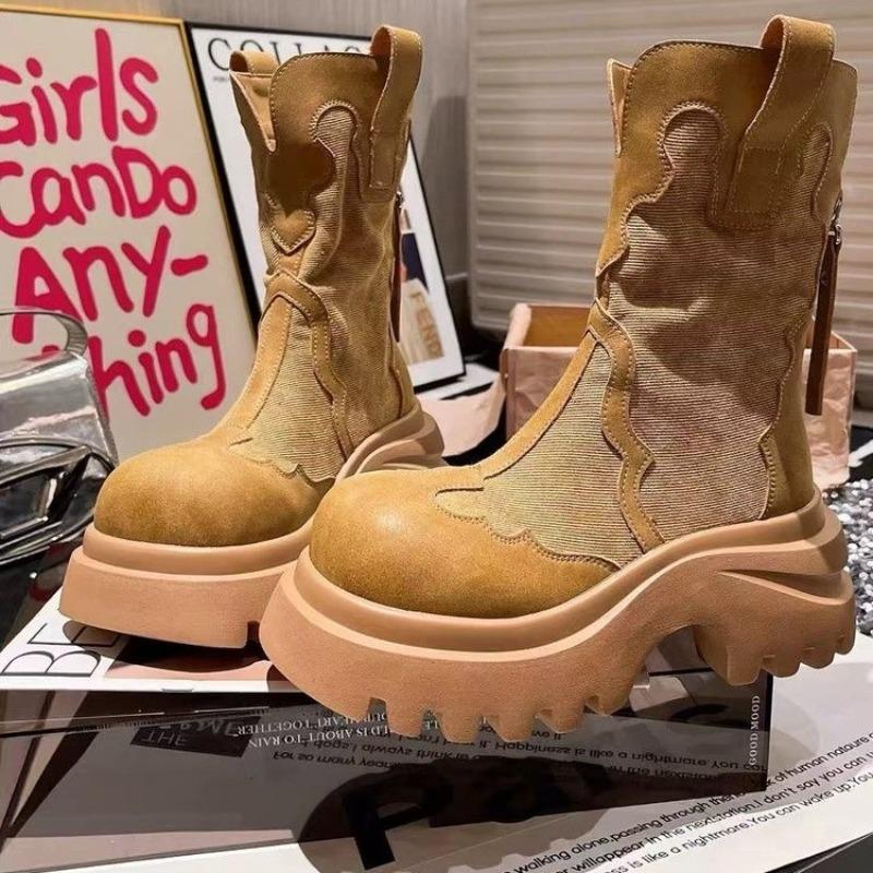 Moda Platforma Damskie Botki na Kostkę Wysokie Obcasy Projektanckie Buty Jesienne Krótkie Botki 2025 Botki Chelsea Moda Gotycka Do Chodzenia Mujer Zapatos