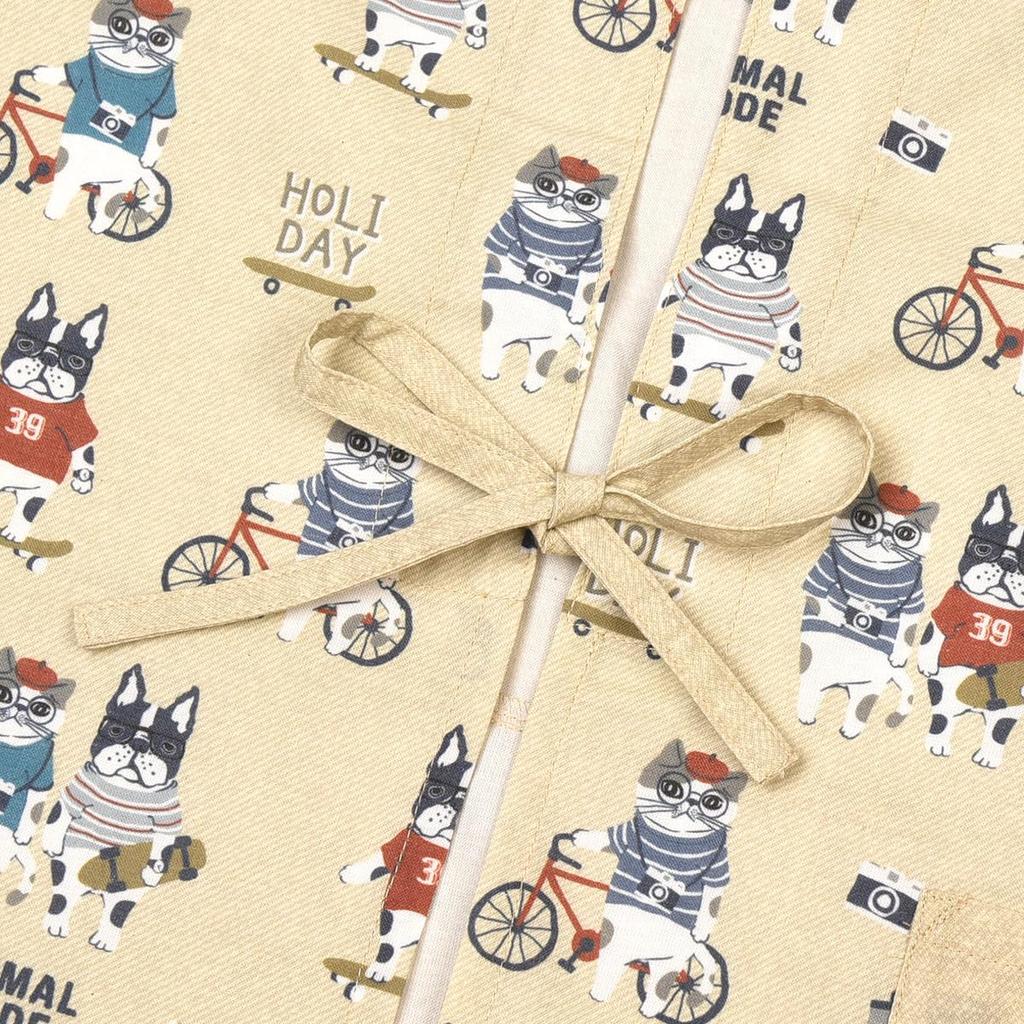 Button Ribbon Open Apron Animal Mode 258033 Beige [Kusuguru Japan] M-L