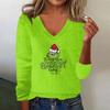 Women's Cute Sweatshirt Knitted Fashion Casual V-neck Long-sleeved  Cozy Print Top