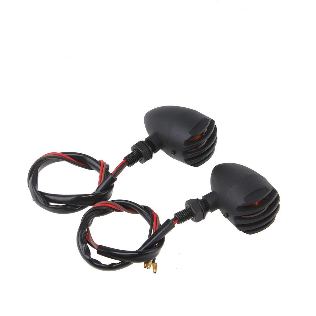 2 Pcs Universal 12V Motorcycle Turn Signal Lights Black Metal Bullet Blinker Amber Indicator Lamp with Grilled Lens Cover