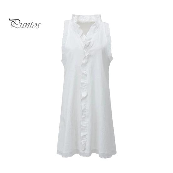 Women Summer Dress Ruffle V Neck Sleeveless Loose A-line Mini Dress Flower Edge Solid Color Short Dress for Dating Prom Beach