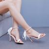 C7cm Large Size Sandals Thin Heel Pointed Toe Crystal Glass Flower High Heel Sandals Champagne Golden Banquet Dinner Women's Shoes