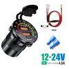 36W Dual USB Charger Socket with LED Voltmeter ON OFF Switch QC3.0 PC Type C Waterproof USB Outlet Fast Charger for 12V/24V Car