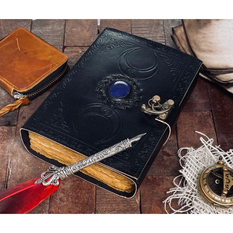 Triple Moon Leather Journal: Lapis Stone Book of Shadows