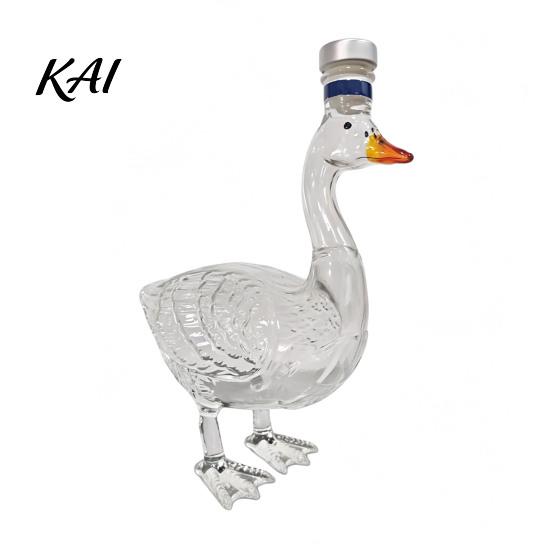 Premium Collectible Bottle Goose Shape Glass Whiskey Decanter, 3D Bird Liquor with Frosted Stopper, 350ml Art Vodka Wine Dispenser for Home
