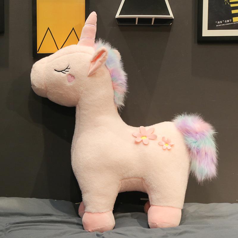 Dream Rainbow Unicorn Doll Cartoon Standing Position Sleeping Color Pony Plush Doll Girl