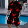 Pánský letní pohodlný módní dvoudílný set Plážová dovolená Volný sportovní styl Krátký rukáv Volný Oversized Prodyšný Sportovní oblečení