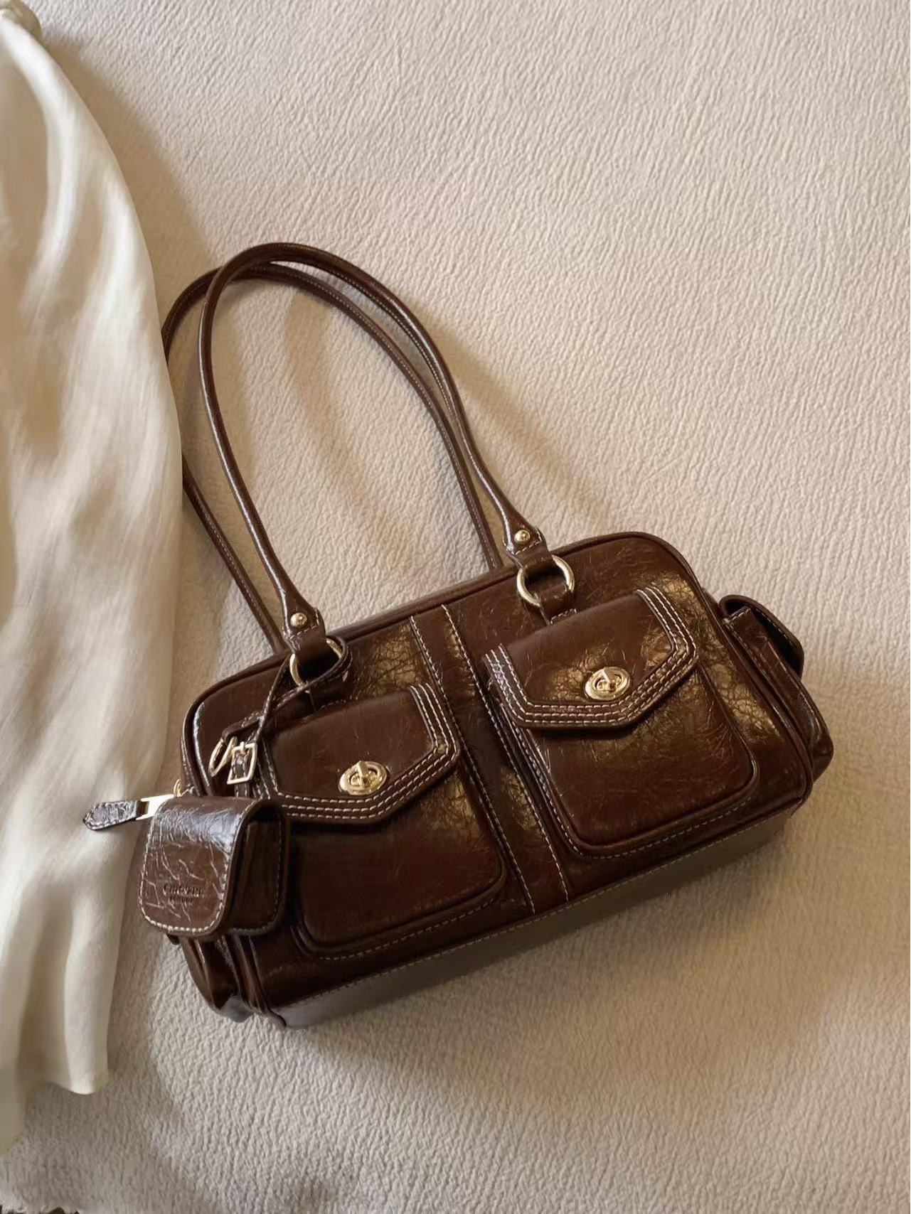 

New Arrival Gold Impression Pillow Bag - Women s Autumn/Winter Shoulder Boston Handbag for Work. 33 x 11 x 19 cm