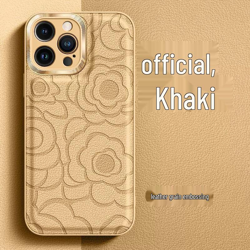 Apple 17 Pro Max Camellia Leather Texture Phone Case with Metal Lens for Full Coverage iPhone 16/15 Protection