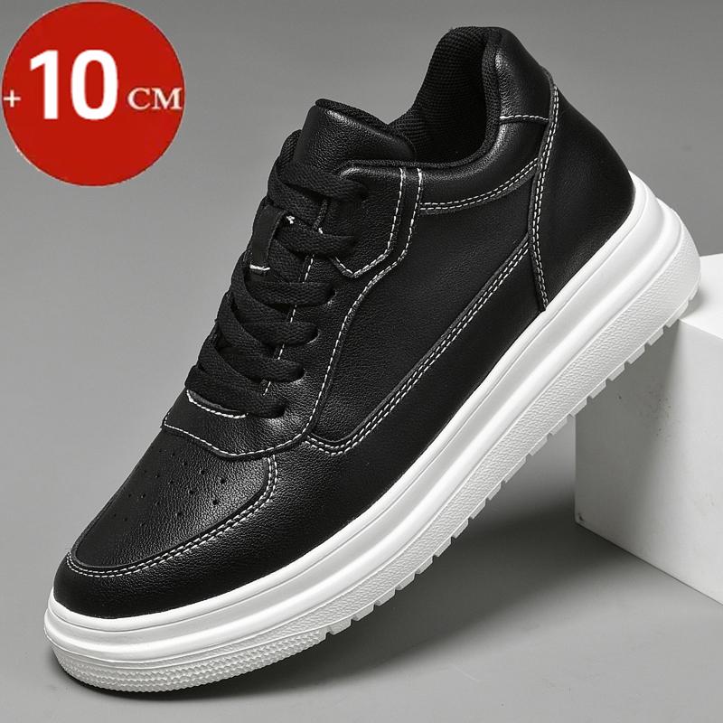 10CM 8CM Echtes Leder Höhenvergrößernde Elevator Schuhe Schuhe zur Höhenvergrößerung Höhere Einlegesohle Herren Sneaker Sport Freizeitschuhe 42 black