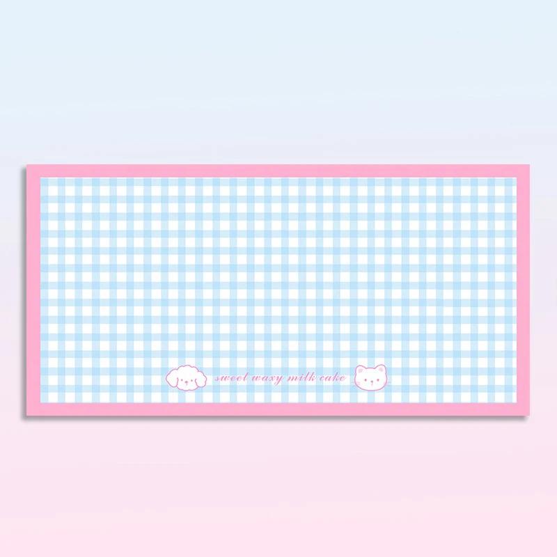 Pet Waterproof Carpet Cat Dog Eating Mat Blue Plaid Pvc Leather Non-slip Floor Mats Cute Sweet Home Decoration Rug for Kitchen