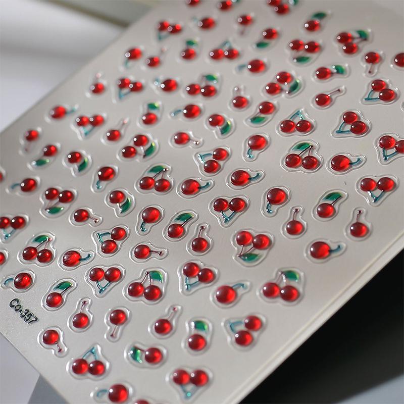 

1 Sheet Chic Self Adhesive Manicure Decal Lovely Red Fruit Strawberry Bowknot 5D Nail Art Stickers Diy Accessories
