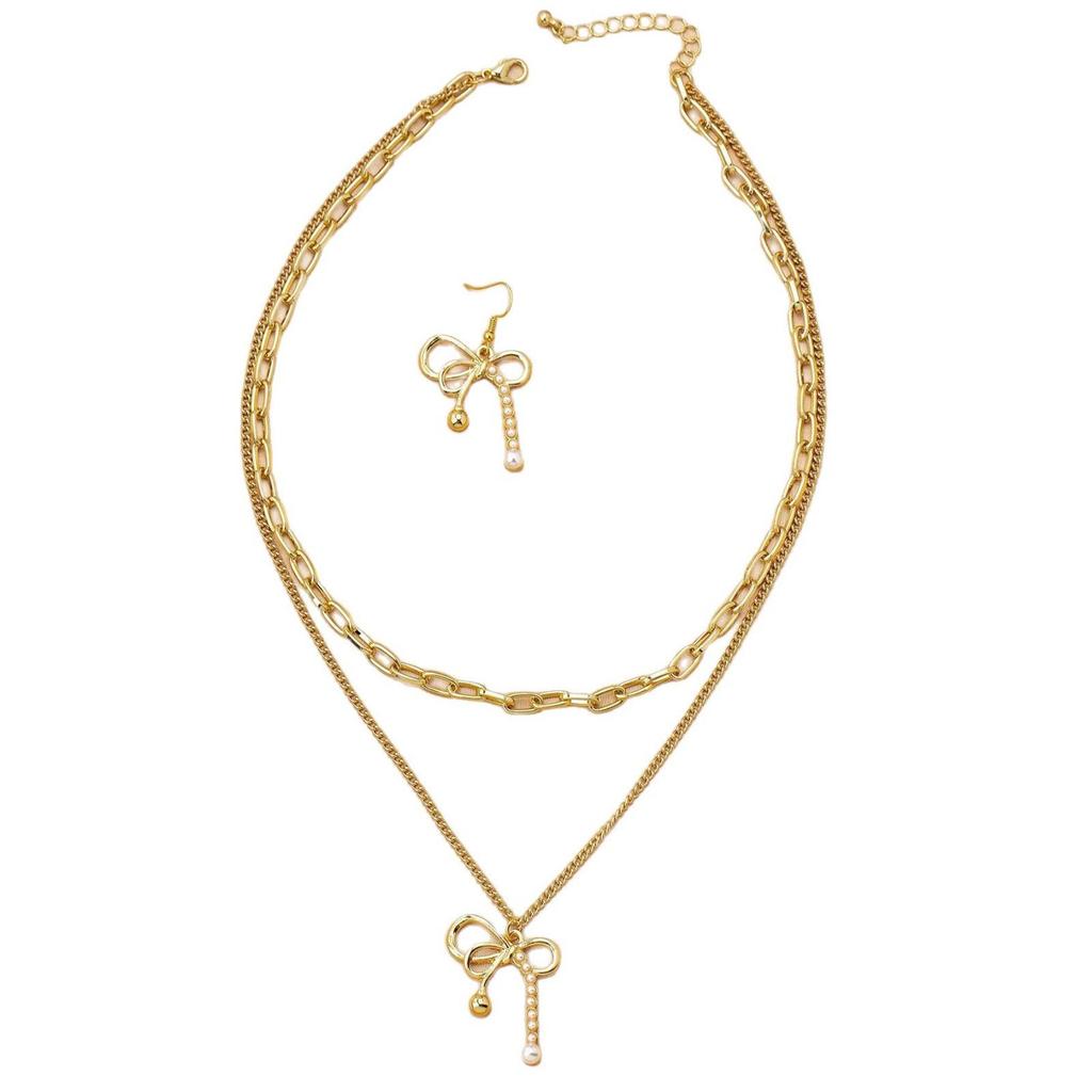 Elegant Bow Jewelry Set: High-Quality Women's Stud Earrings and Necklace