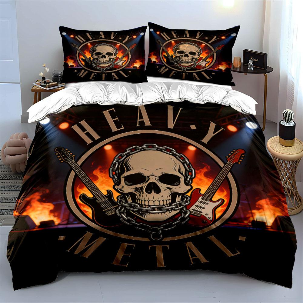 Heavy Metal Guitar Decor Set Soft Comfortable Duvet Cover Bedding Set Included 1*Duvet Cover & 2*Pillowcases, Gift