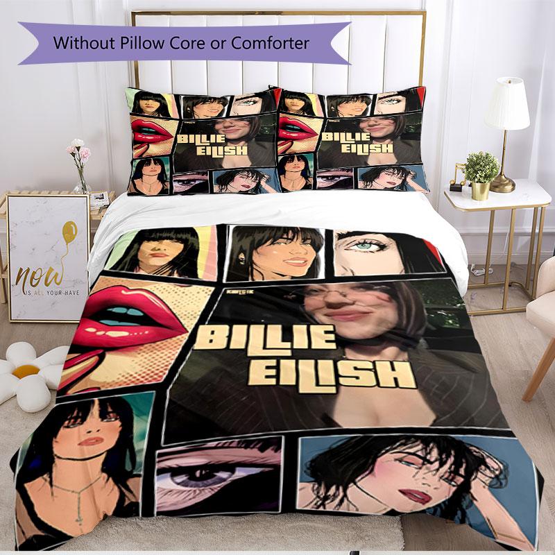 3pcs Duvet Cover Set (1*Duvet Cover + 2*Pillowcase, Without Core), Billie Eilish Print Soft All‑Season Bedding Set, Home Bedroom Decor Gift