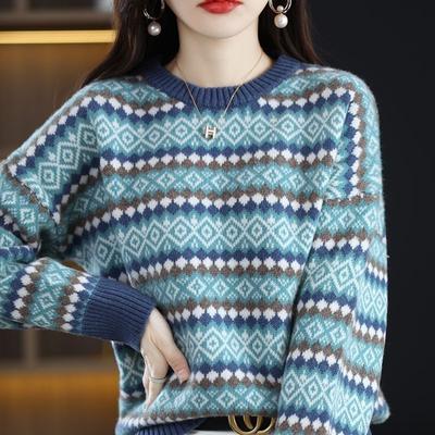 Autumn and Winter Pullover Sweater 2022 Stripe National Style Undercoat Fashion Women Lazy High Grade Vintage Knitted Sweater