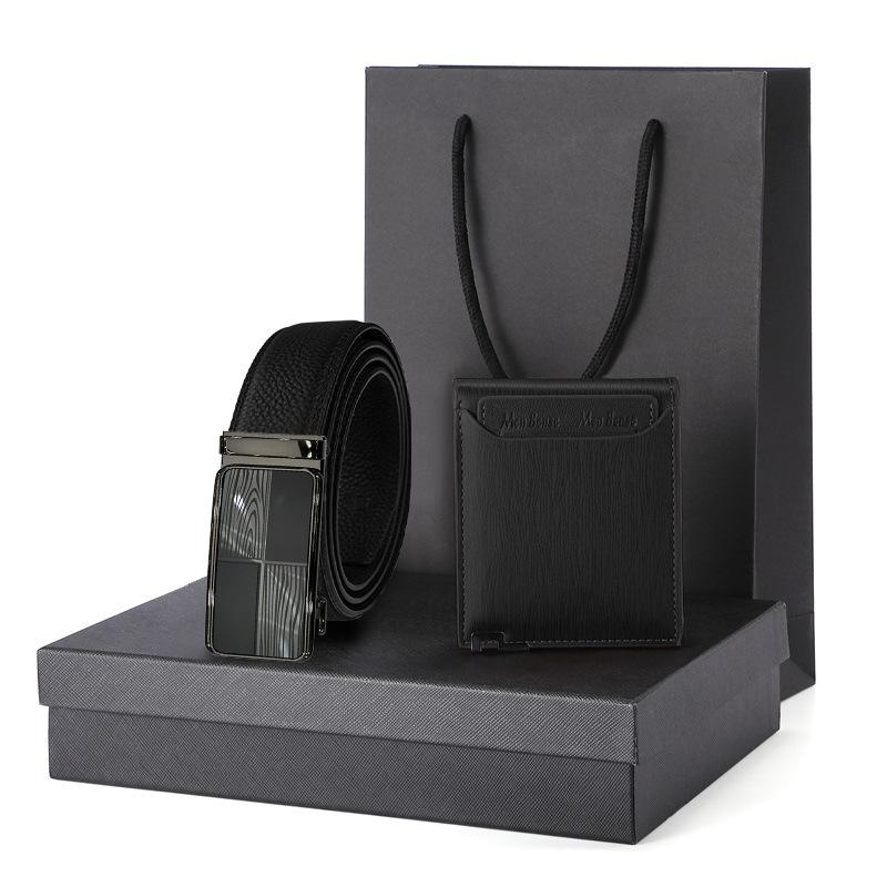 

First layer edged leather belt wallet set gift box men s business gift belt 125cm