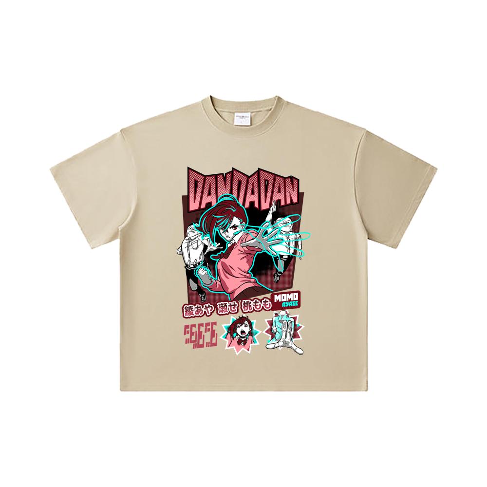 260 GSM Double Yarn 32 Count 100% Cotton Dandadan V15 Momo Print Unisex Heavy Cotton T Shirt
