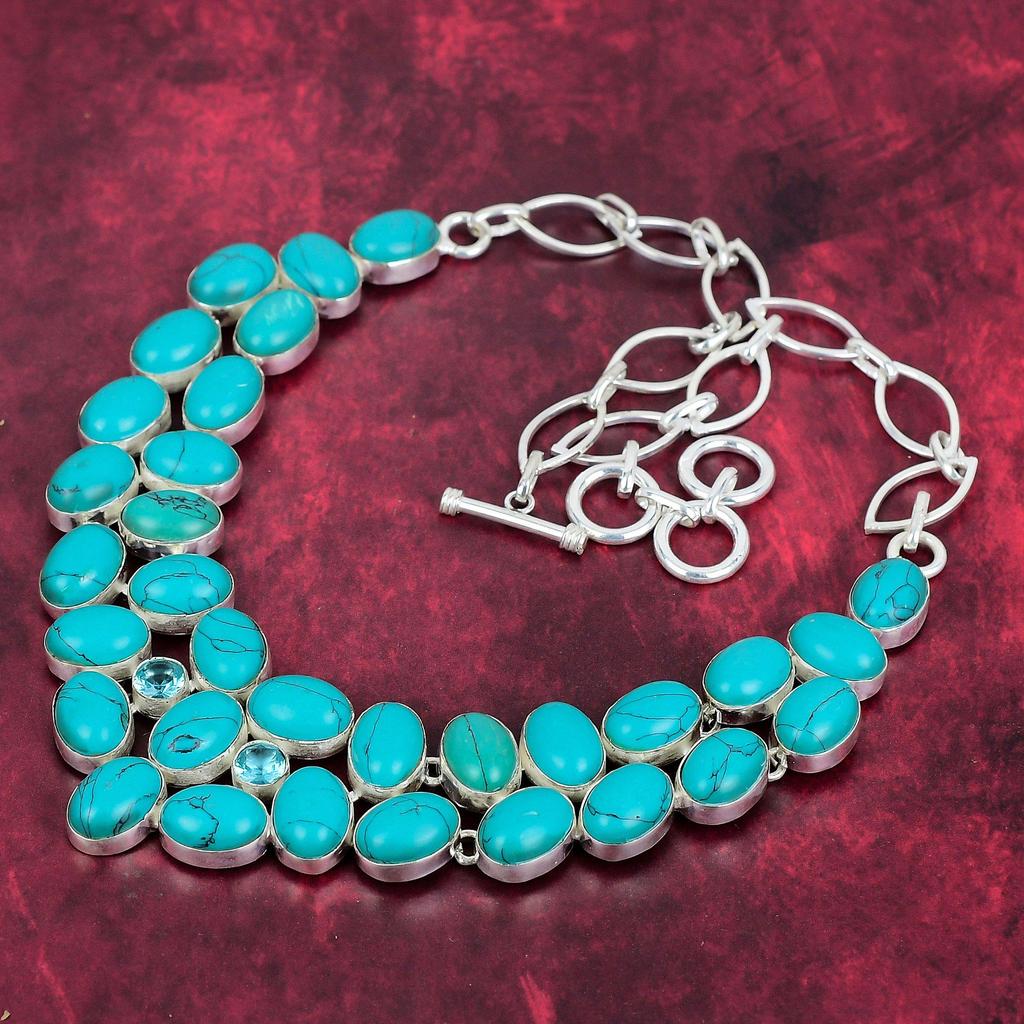 Santa Rosa Turquoise 925 Solid Sterling Silver Necklace, Handmade Gemstone  Necklace Jewelry, Gifts For Wife Brand New Necklace