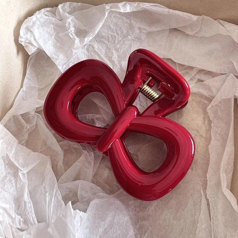 Vintage Blue Polka Dot Red Bow Hair Clip Shark Claw Clamp Hairpin Barrette Korean Hair Headwear Accessory For Women Christmas